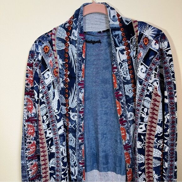 ✨ Desigual Women’s Blue Santorini Cactus Print Cardigan Sweater - Picture 4 of 16